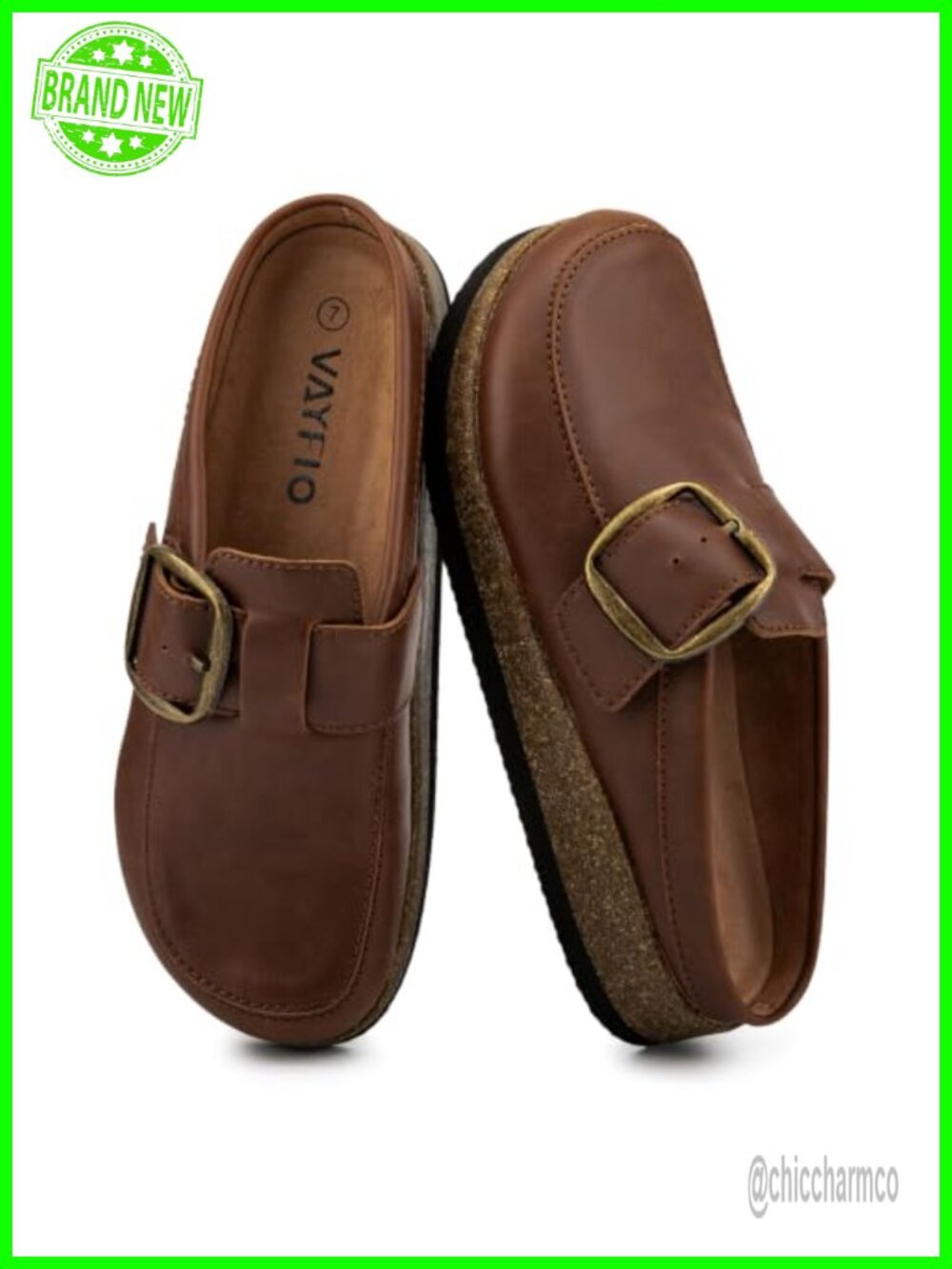 Women Eco Leather Buckle Clogs Platform Mules Slip-On Shoes Memory Foam
